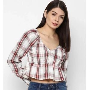 American Eagle Smocked Plaid Crop Top XL